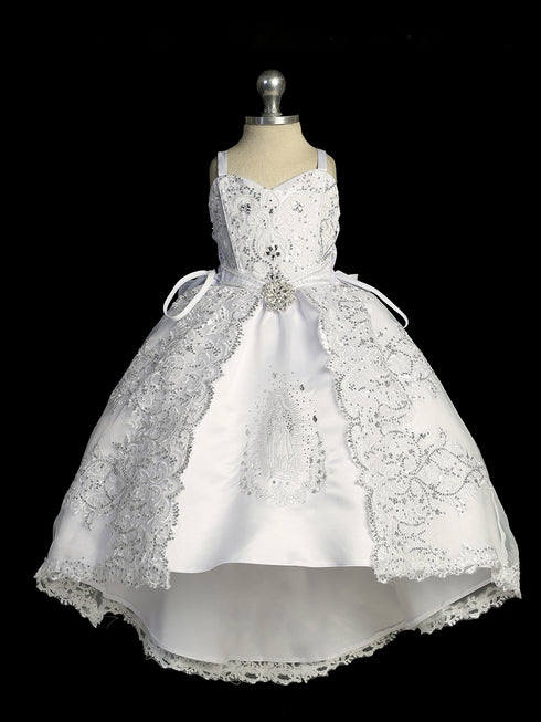 Girls Graceful White Virgin Mary Embroidered Christening Dress, Sizes 0-6